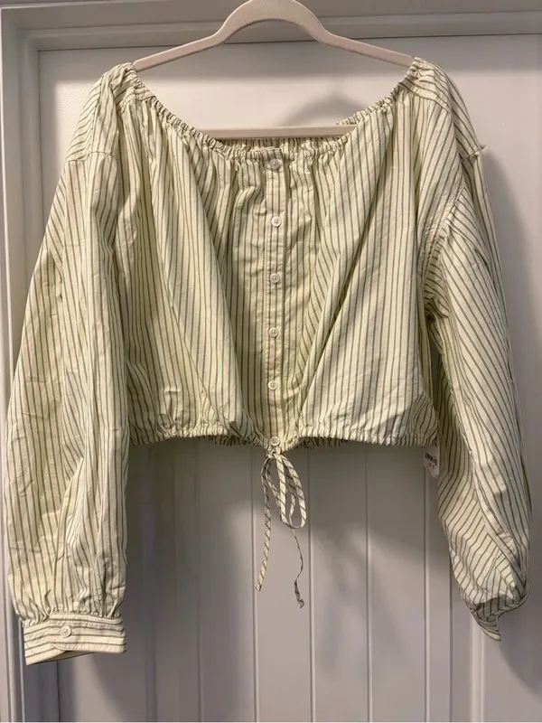 We The Free /Free People Striped Off-Shoulder Crop Top with Drawstring NWT Large - Image 3