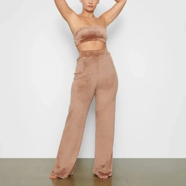 Skims Velour Velvet‎ Brown Wide Leg Lounge Pants Size Large NWOT - Image 2