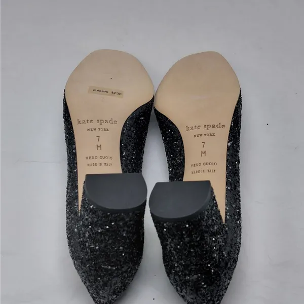 $238 Kate Spade Womens Heels Size 7M Black Glitter Pumps Wedding Party Holiday - Image 10