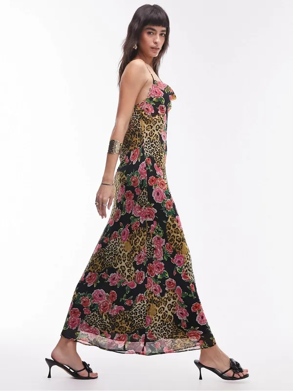 NWT Topshop Cami Slip Midi Dress in Leopard and Rose Print Size 2 - Image 4
