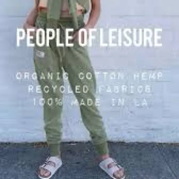 People of Leisure Green Joggers Size L Organic Cozy Lounge Sweatpants - Image 6
