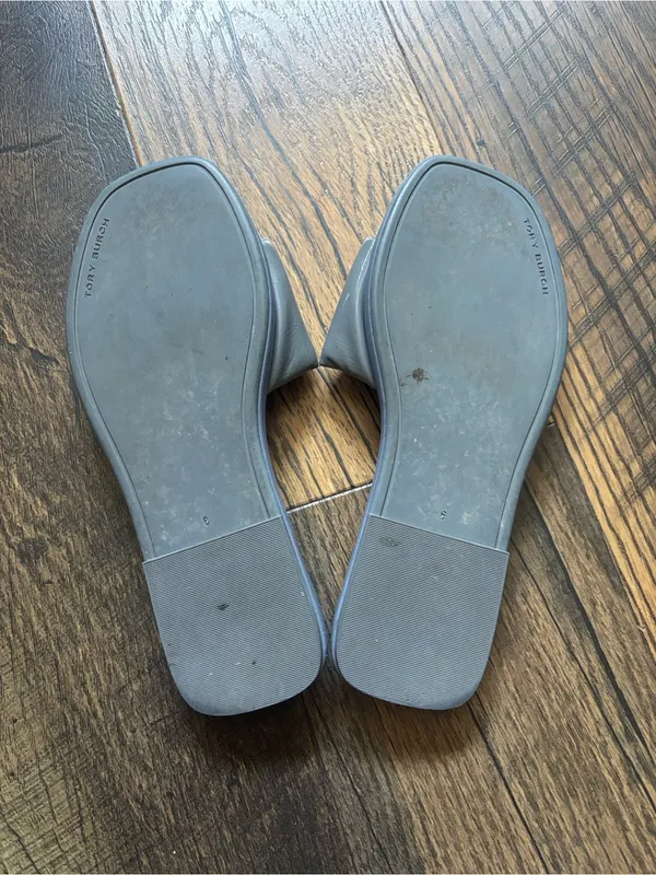 Tory Burch Ash Blue Patent Leather Double T Sport Slides Sandals Women’s Size 6M - Image 5