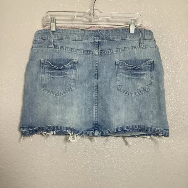 Deb Jeans Vintage Y2K Denim‎ Pink Lace Trim Coquette Feminine Mini Skirt Sz 16 - Image 5