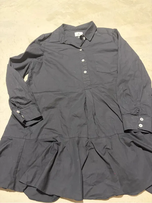 Tuckernuck Black Callahan Long Sleeve Button-Front Ruffle Hem Dress large - Image 2