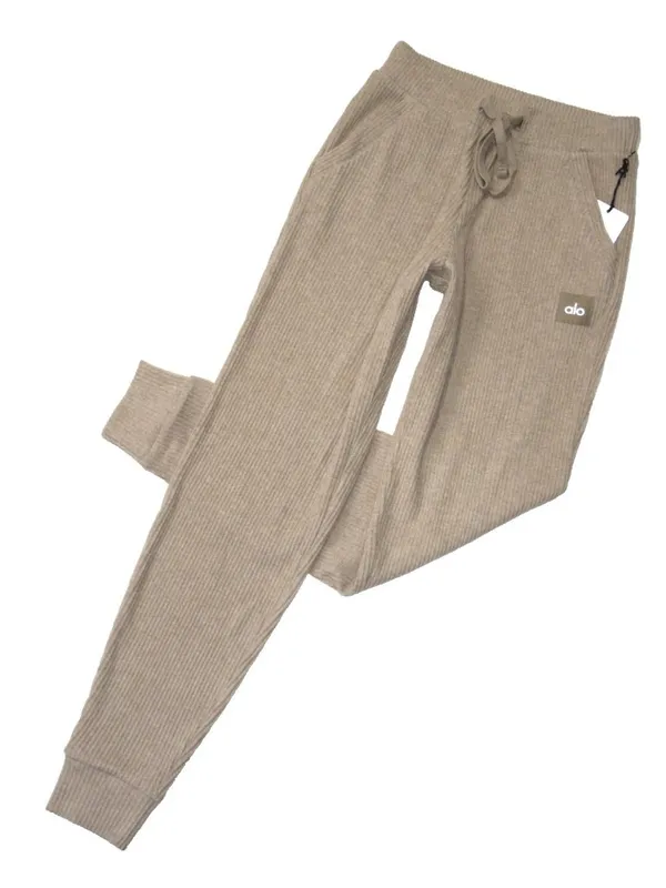 NWT Alo Yoga Muse Sweatpant in Heather Gravel Ribbed Tapered Jogger Pants XXS - Image 6