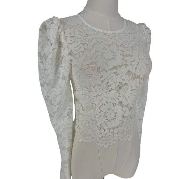 Generation Love White Floral Lace Puff Sleeve Cropped Top Size XXS - Image 4