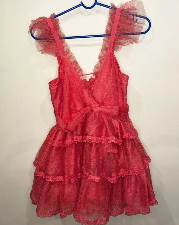 LoveShackfancy Pink Tulle Ruffled ZoRina Lace Trim Mesh Mesh Dress 00 - Image 3