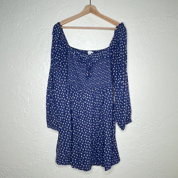 AE Floral Women's Blue Ditsy Flower Smocked Long-Sleeve Ruffle Mini Dress Medium - Image 2