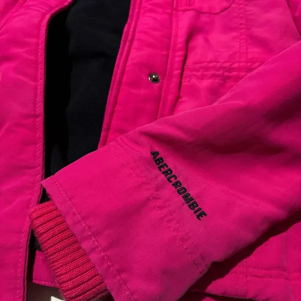 Abercrombie & Fitch Pink Hooded Utility Jacket XS Y2K Logo Zip Pocket - Image 2