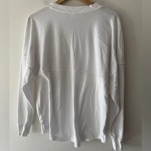 PINK by Victoria’s Secret White Terry Cloth Long Sleeve V Neck Top Y2K Vibes‎ - Image 3