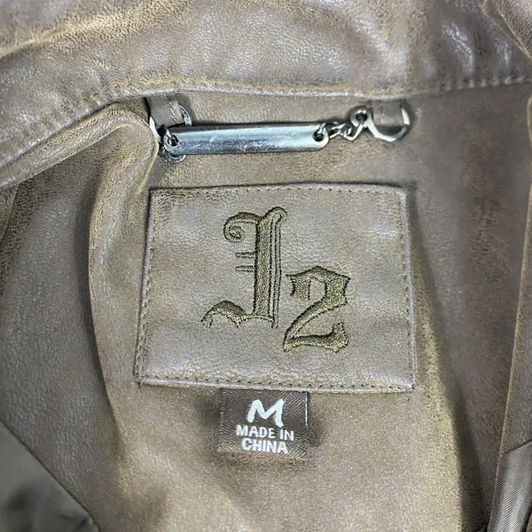 J2 Jacket Womens Medium Brown Faux‎ Leather Moto Biker Full Zip Pockets Collared - Image 6