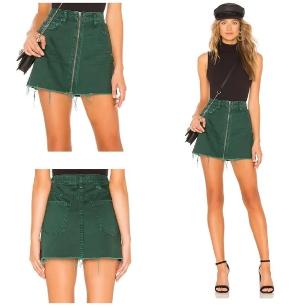 Free People We the Free Zip It Up Mini Jean Skirt Green Cotton size 31‎ *251 - Image 2