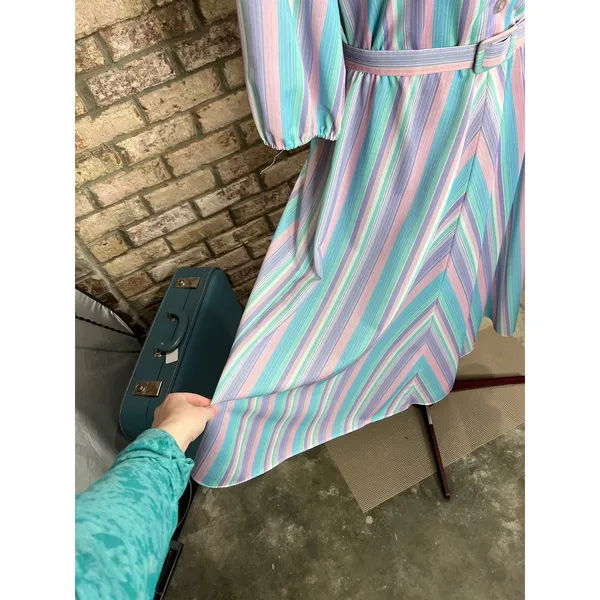 shirt dress striped pastel blue pink white matching belt - Image 8