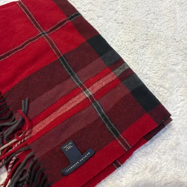 Banana Republic Multicolor Plaid Wool Fringe Rectangle Scarf Christmas Holiday - Image 2