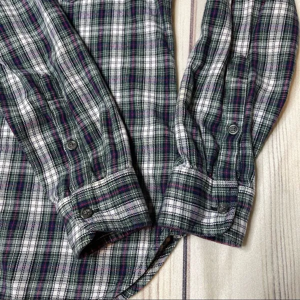 Madewell Flannel Slim Ex-Boyfriend Shirt Green Coltrane Plaid E6002 Size Small‎ - Image 4