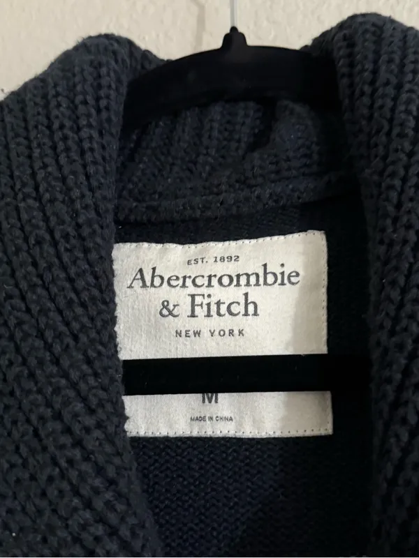 Abercrombie & Fitch Womens M Navy Gray Moose Shawl Collar Cardigan Sweater - Image 7