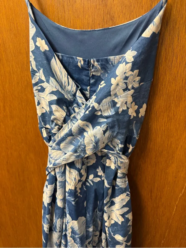Joie Sleeveless Cotton Blend Long Floral Tie Waist Midi Maxi Dress Blue 16 - Image 10