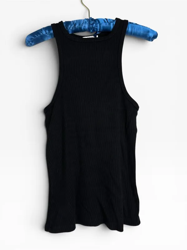 AGOLDE Bailey Black ORGANIC COTTON Ribbed Knit Tank Top Sleeveless stretchy Sm - Image 6