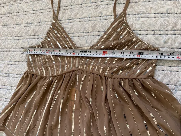 Lizette Collection Sequin Beaded Babydoll Cami Top Y2K Fairy Party Taupe Med NWT - Image 7