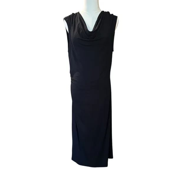 HALSTON NWT Black Cowl Neck Sleeveless Dress Sz LG Bodycon Wedding Formal Prom - Image 2