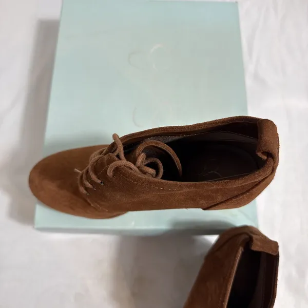 Jessica Simpson JS Catcher Ankle Boots Womens 6.5M Bourbon Oiled Sued 4” Wedge - Image 2