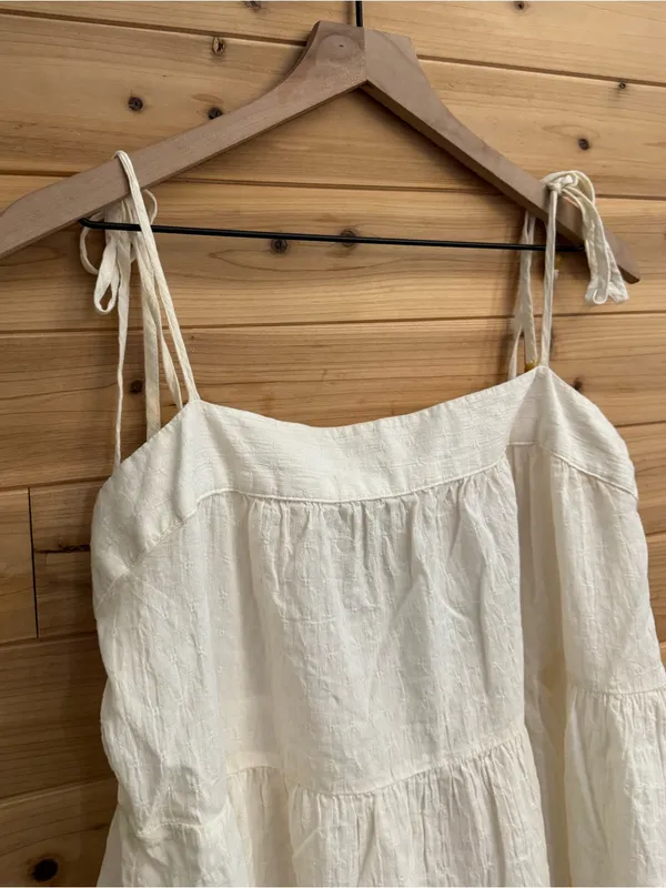 Abercrombie & Fitch Large Cotton Tiered Mini Dress Bride Wedding Natural Prairie - Image 6