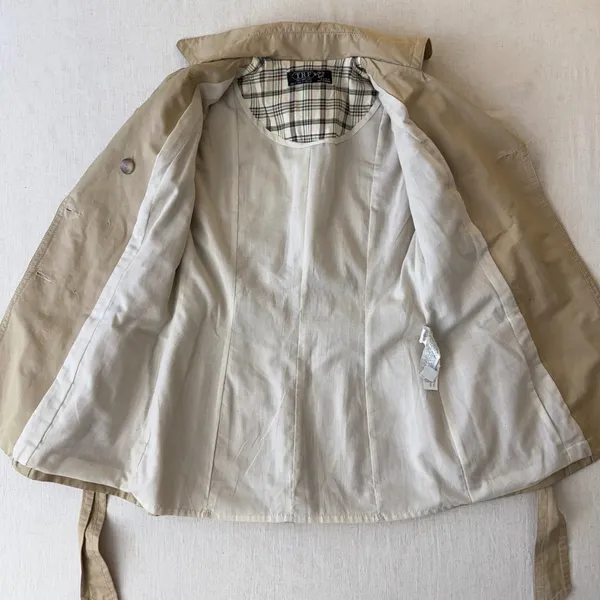 Zara TRF Autumn Trench Coat S Tan Belted Puff Sleeve Y2K Parisian Utility - Image 3