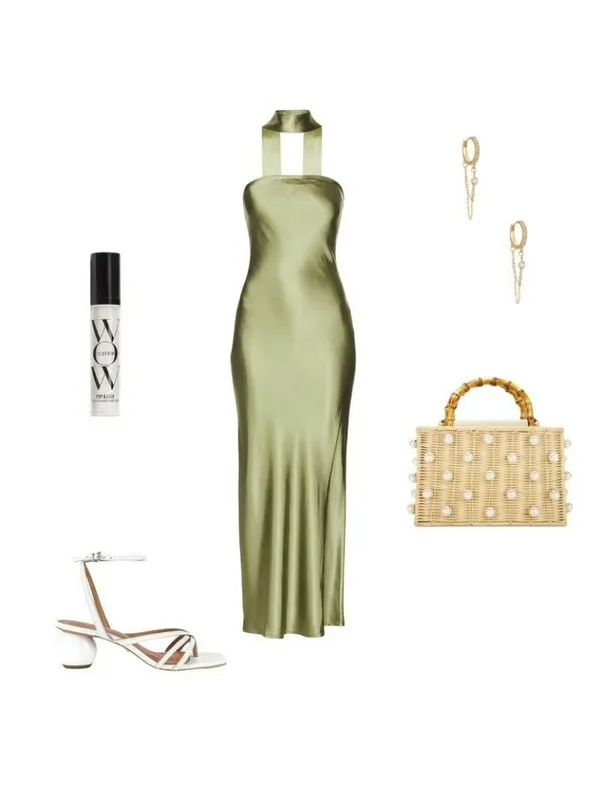 SNDYS Angelina Neck Tie Maxi Dress in Olive XXSmall as-is Womens Satin Long Gown - Image 11