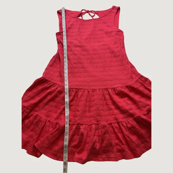 Anthropologie Open Back Tiered Mini Dress Coral Pink Textured Stripe Large - Image 7