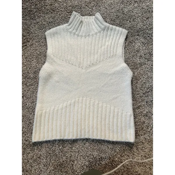 Steve‎ Madden Womens Cream Ribbed High Neck Sleeveless Sweater Vest BO306681 S - Image 2