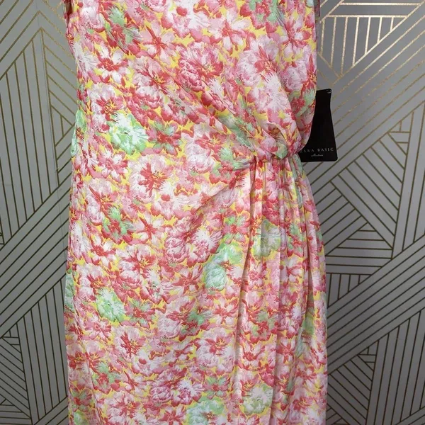 Zara‎ Basic Floral Strapless Maxi Dress in Pink Boho Draped Size US XS - Image 6