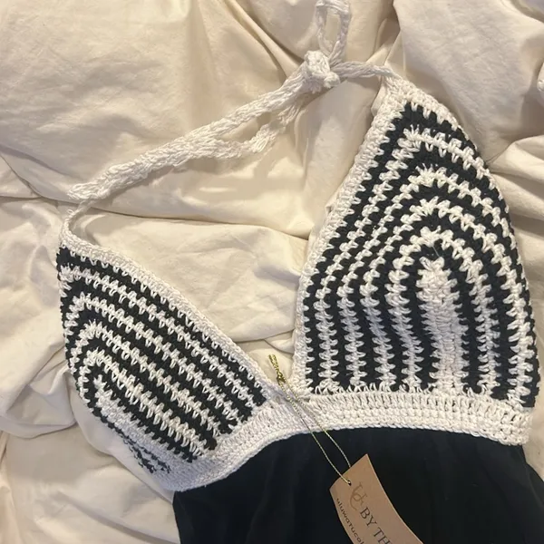 NWT By the Sea White Black Crochet Maxi Dress Size Medium - Image 3