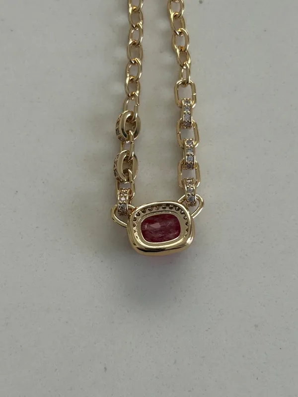 Bomb Party Gold Chain Necklace with Red Gemstone Pendant - Image 3