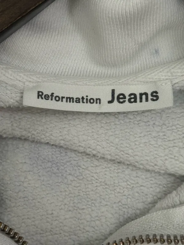Reformation Jeans Marla Half Zip Pullover in White and Blue Tie Dye - Image 4
