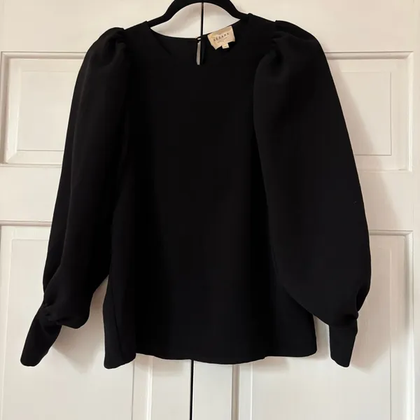 Sézane Bénédicte Blouse Black FR 34 US 2 Small‎ Boho Balloon Sleeve Crepe Top - Image 7