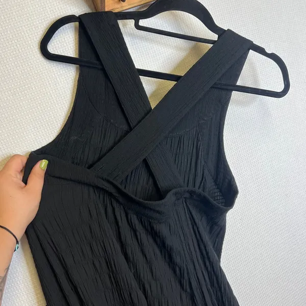 Akla Dresses Black Crinkle Gauze Cross Back Maxi Dress with Pockets Sleeveless - Image 3