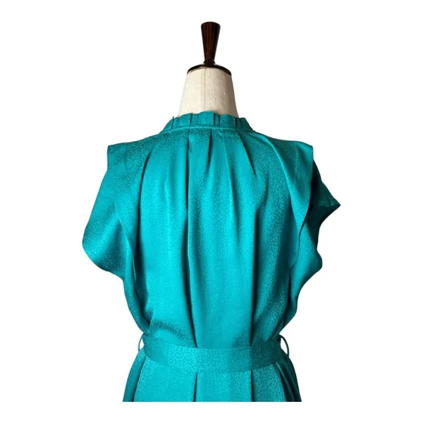 Current Air‎ Dress Women Medium Teal Silky Belted V Neck Short Sleeve Mini Party - Image 7