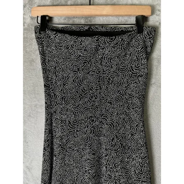 Vintage Y2k Strapless Asymmetrical Midi Dress Black White Ruched‎ Glitter Medium - Image 4