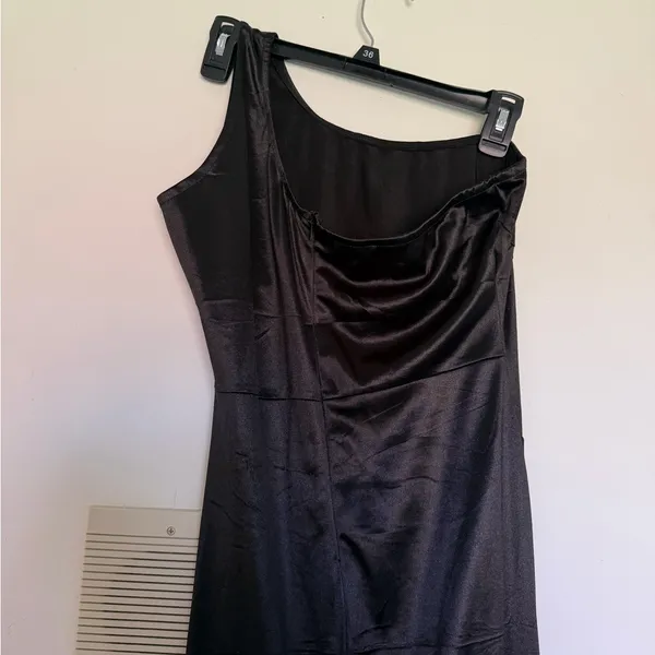 Peppermayo Black Satin Evening Gown - Elegant Ruched Maxi Dress - Image 2