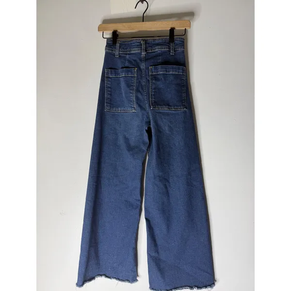 Zara wide leg blue sailor jeans raw hem size‎ 2 - Image 2
