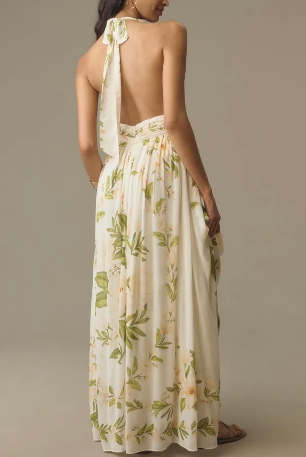 Farm Rio V-Neck Floral Chiffon Maxi Dress, Size S - Image 3