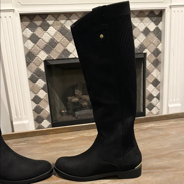 Kenneth Cole Wind‎ Stretch Riding Boots Black Suede Size 5 Classic Tall Boot - Image 4