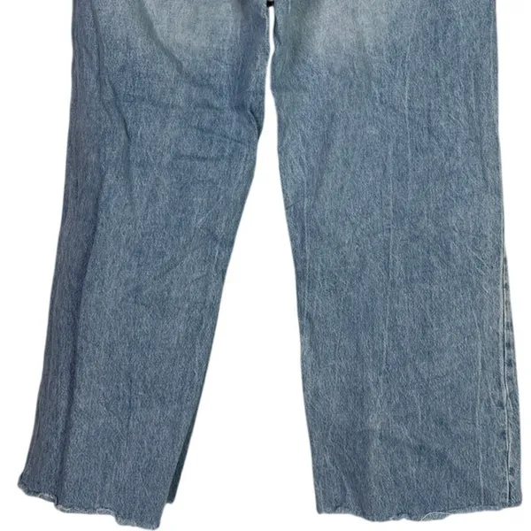 Zara Vintage Style Wide Leg Distressed Cropped Ankle Jean Raw Hem Cotton 10 Blue - Image 6