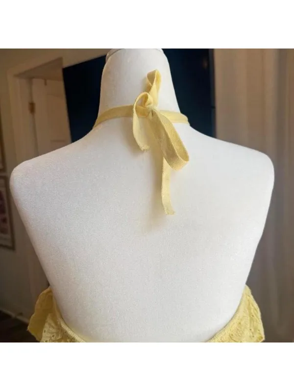 Yellow boutique Halter Crochet Crop Top | Size S - Image 5