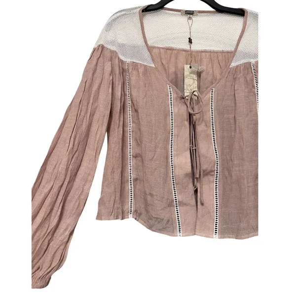 Gimmicks By Buckle Blouse Shirt Top Womens Size‎ Small Crochet Boho Lace Up Tan - Image 3