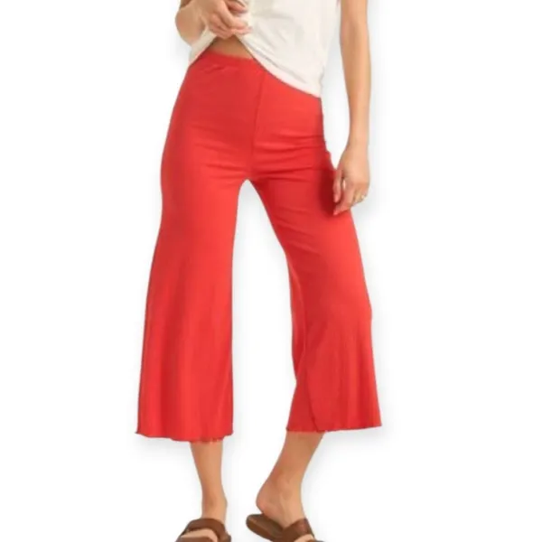Billabong Easy Waves Pants Ribbed Wide Leg Cropped Red Coral Size L - Image 3
