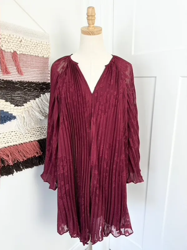 Anthropologie Toulon Pleated Dress Plum Size S NWT - Image 2
