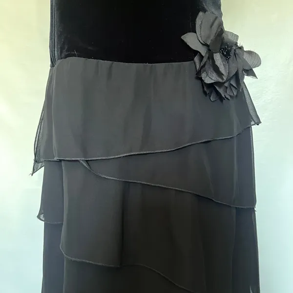 Xscape Joanna Chen Velvet Chiffon Strapless Dress 12 Prom Glam Goth Drop Waist - Image 3