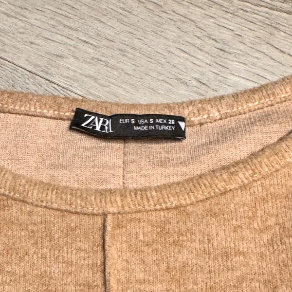ZARA Camel Knit Sweater Crew Neck Short Sleeve A-Line Dress‎ Size Small S - Image 3