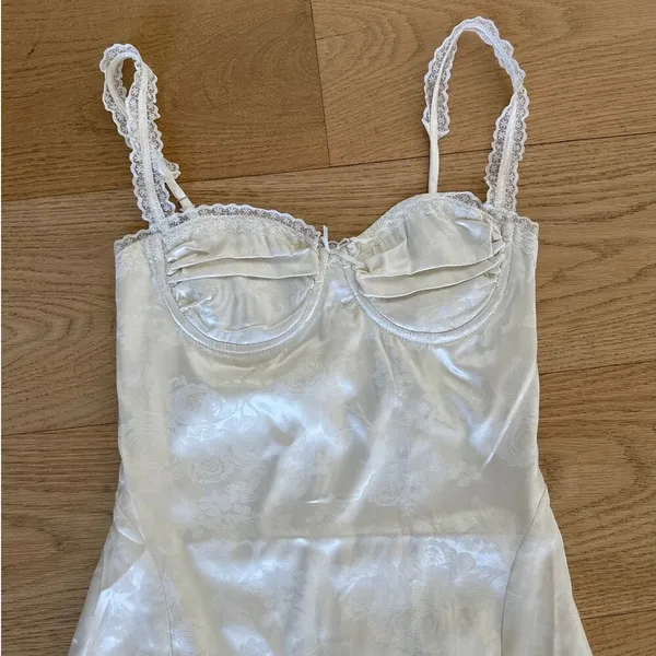 Cotton Candy LA - Satin Jacquard Bustier Mini Dress in Ivory Off White - Image 2
